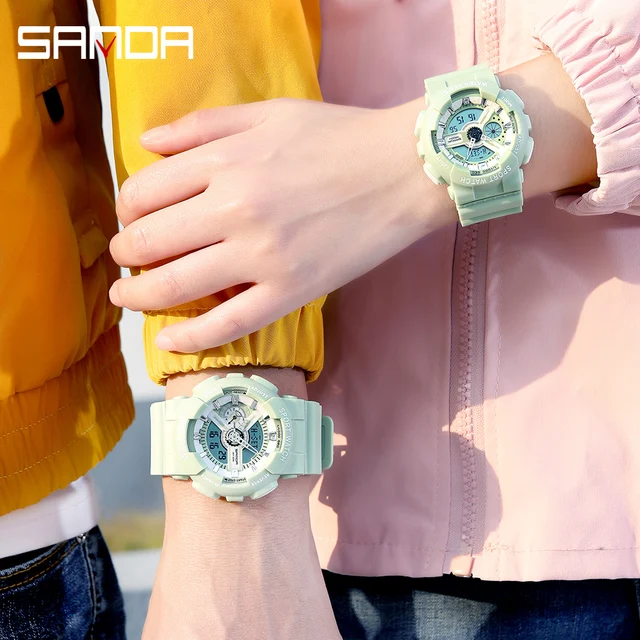 [Couple Watches] SANDA 2022 Hot Sale Multifunction Waterproof Digital Wristwatch Charming Dual Display Electronic Clock for Gift 5