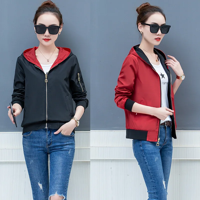 

New Style Spring And Autumn New Style Hooded Jacket WOMEN'S Dress-Style Slim Fit Double-sided Wear Jacket Coat Tops