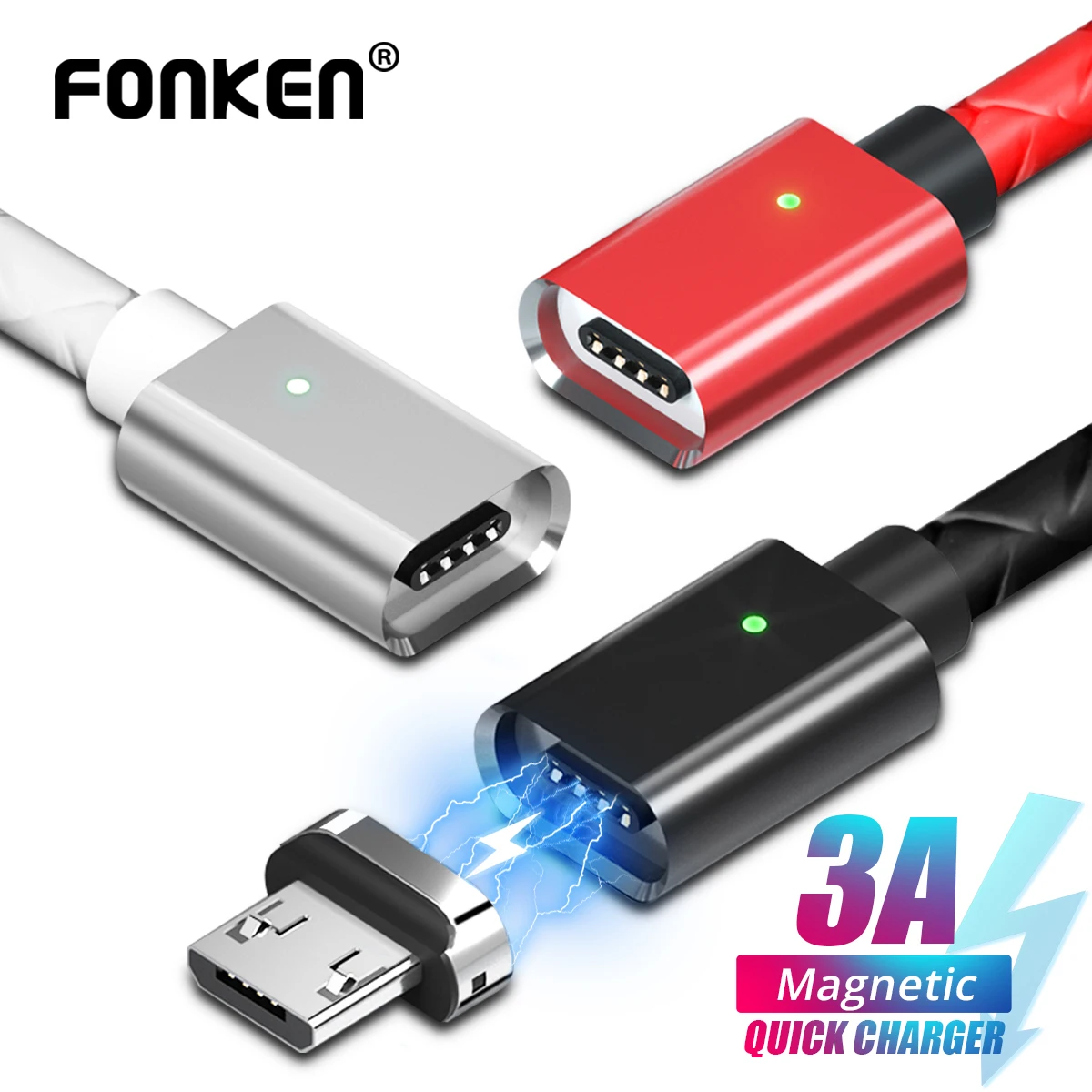 Магнитный кабель FONKEN 3A Micro USB магнитный для быстрой зарядки и синхронизации