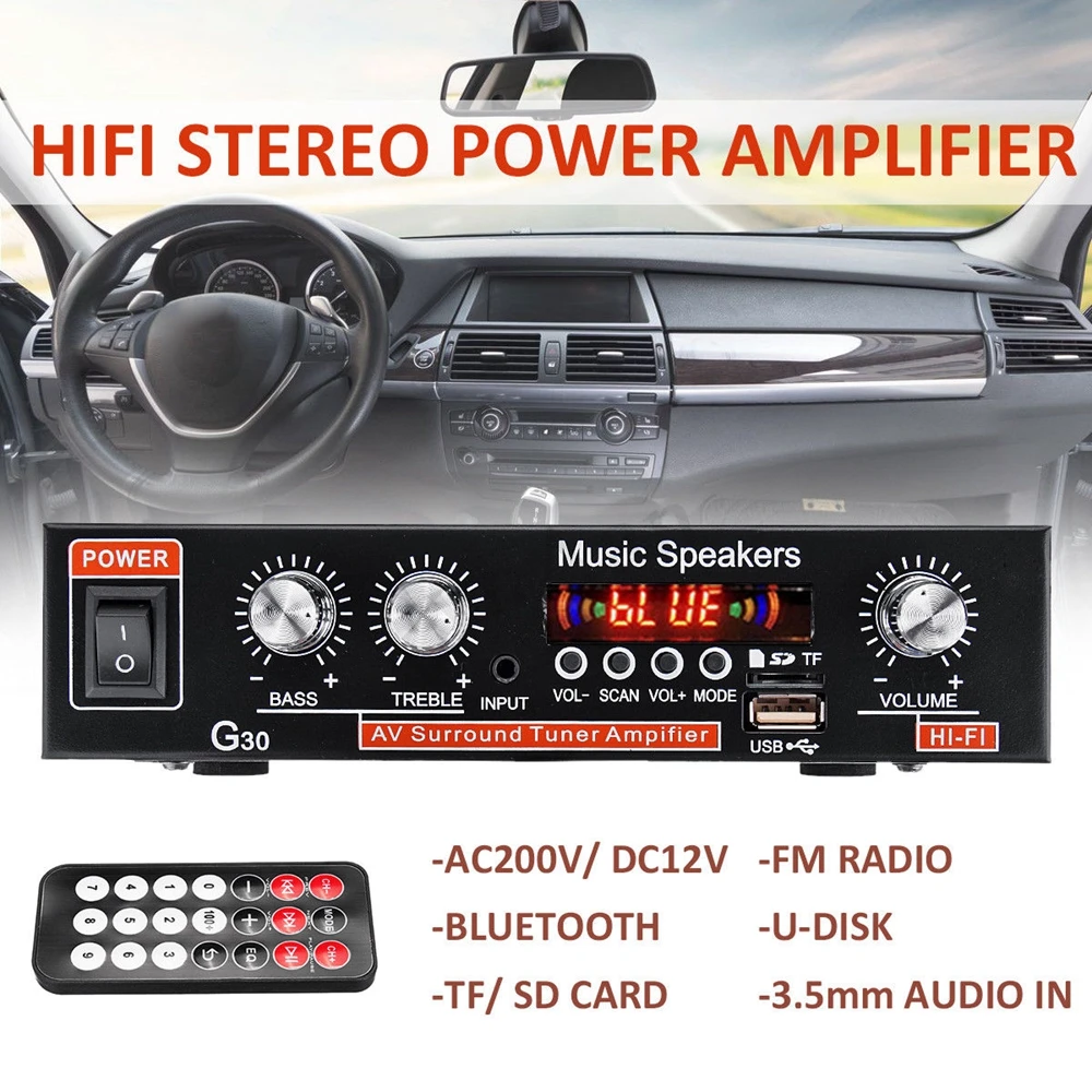 Универсальный автомобильный усилитель мощности G30 HIFI Bluetooth FM радио плеер