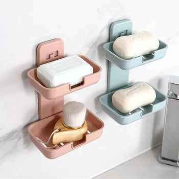 

Bathroom Wall Glue Buckle Sucker Plastic Double Soap Box Storage Shelf Hanger Draining Rack Organizer Holder 3 Colors