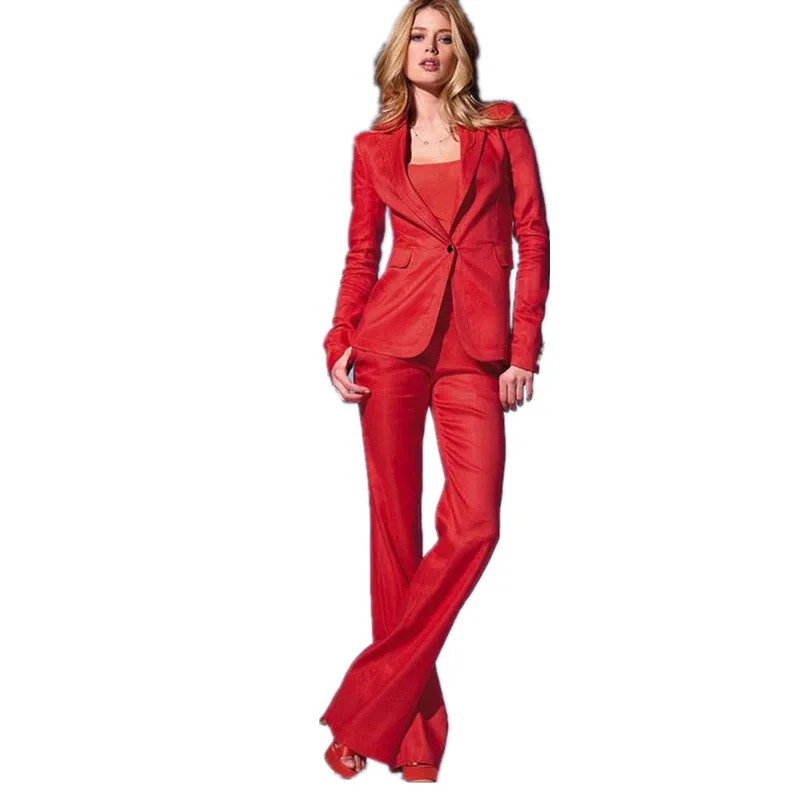 Red Womens Business Suits 2 Piece Set Blazer Formal Pant For Weddings Tuxedo Female Office Uniform Lady Trouser Suit | Женская одежда