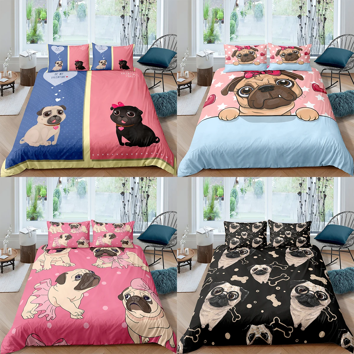 

Домашний текстиль, роскошный комплект постельного белья с 3D изображением мопса, пододеяльник, наволочка, Детский Комплект постельного белья размера AU/EU/UK/US Queen и King