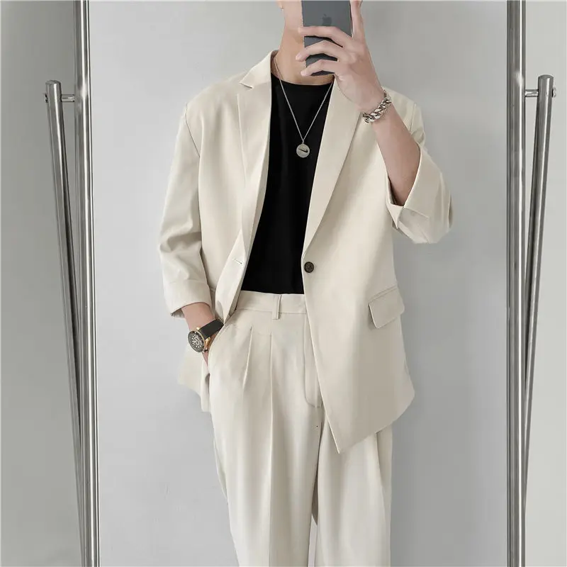 Spring Summer British Style Formal Blazer Men Korean Fashion Loose Casual Dress Jacket Men Harajuku Social Suit Jacket M-2XL
