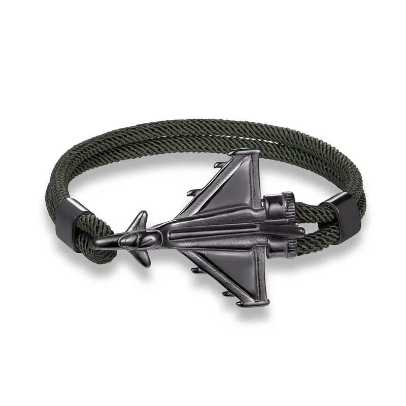 Charm Men s Black Jet Aircraft Bracelets Milan Rope Navy Stainless Steel Anchor Bracelet friendship Jewelry