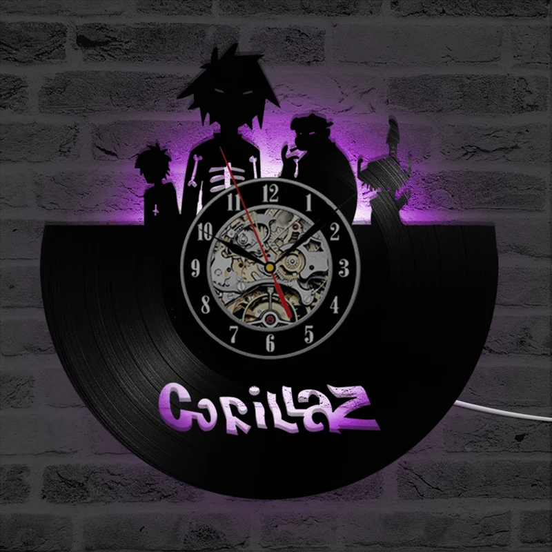 Продуктовый Gorillaz светодиодный настенные часы Современный виниловый часы с 7 цветами светодиодный светильник милые Мультяшные настенные домашние декоративные часы