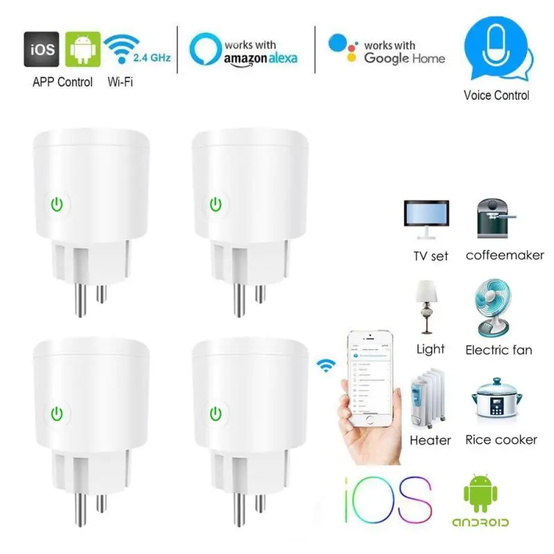 

EU Smart Wifi Socket Plug WiFi Wireless Remote Control Socket Adaptor Power On And Off With APP Work With Alexa Google Home