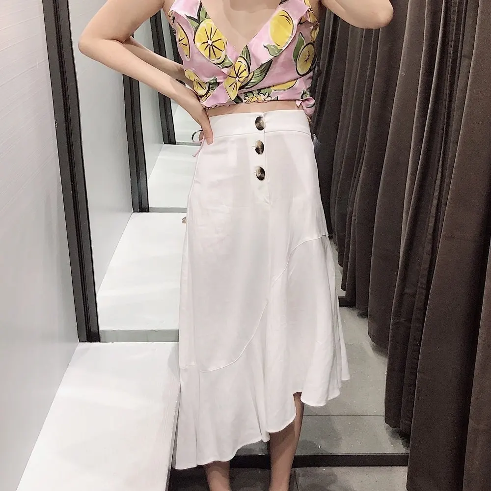 

2019 Summer New Style Western Style High-waisted Flounced Sheath Irregular Vacation Style Casual Skirt Fishtail Skirt