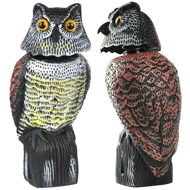 

Realistic Bird Scarer Rotating Head Sound Owl Decoy Protection Repellent Pest Control Supplies Scarecrow Garden Yard Move Decor