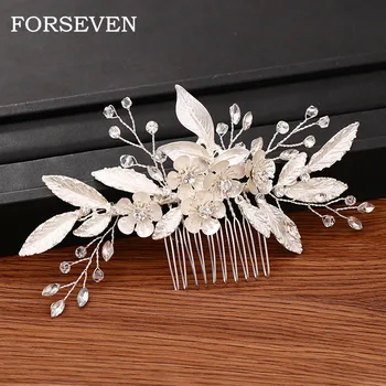 

Silver Color Leaf Rhinestone Bridal Hair Comb Wedding Hair Accessories Women Head Jewelry Wedding Hair Comb Bridal Headpiece