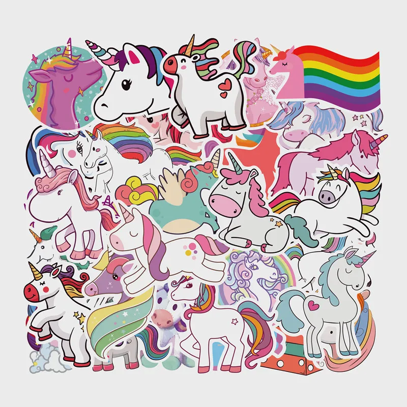 

50Pcs Pack Cartoon Cute Reusable Unicorn Stickers Waterproof Vinyl Refrigerator Skateboard Laptop hydro flask Stickers Kids Toys