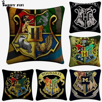 

Hogwarts School Classic Logo Cotton Linen Cushion Cover 45x45cm For Sofa Chair Decorative Pillow Case Home Decor Almofada