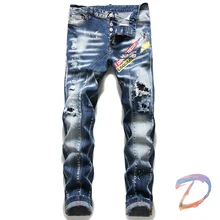 DSQ2 pantalones vaqueros rasgados para hombre, Vaqueros desgastados de alta calidad, color azul