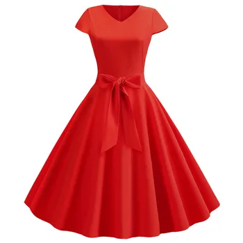

Elegant Retro Short Sleeve Dress Women Party Midi Dresses Plus Size Women Summer Dress 2020 Casual Office Work Solid Lady Dress