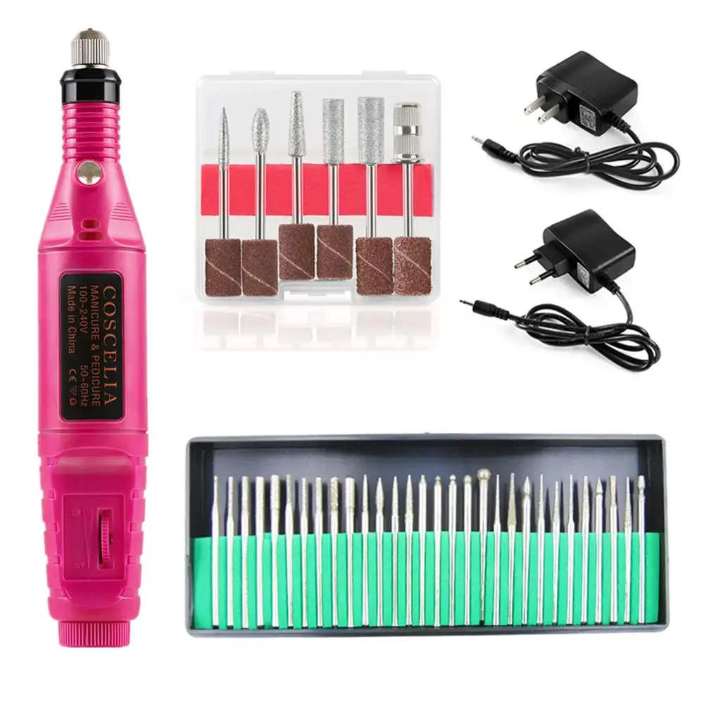 Pink Set E Сверлильный станок для ногтей маникюрный набор фрезы для фрезерования с шлифовальными лентами сверла для ногтей электрические фрезы для маникюра - Цвет: Pink Set E