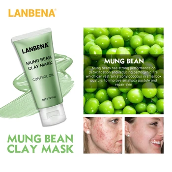 

LANBENA Mung Bean Clay Mud Facial Mask Reduce Acne Marks Nourish Deep Cleaning Oil Control Clean Pores Remove Grease Skin Care