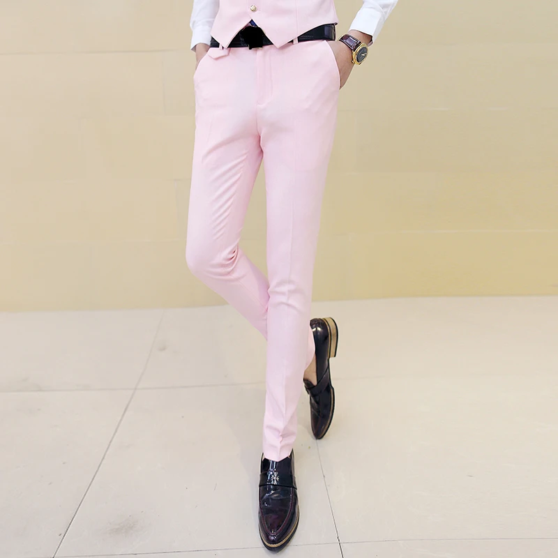 Nice Men Boutique Cotton Fashion Pure Color Wedding Dresses Suit Pants / Male Premium Brand Slim Business Suit Pants Trousers