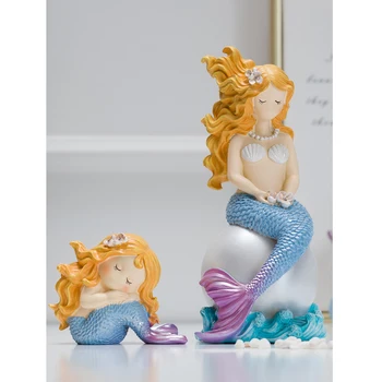 

Nordic Mermaid cartoon Resin crafts fairy garden miniature figurines resinas planas de personajes home living room accessories