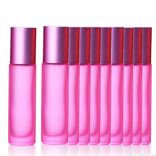 10pcs Pink 1/5/10 шт 10 мл Портативный толстые Стекло ролик эфирное масло в виде флаконов парфюма путешествий многоразового использования, матовый цветной ролик с шариком-роллером - Цвет: 10pcs Pink