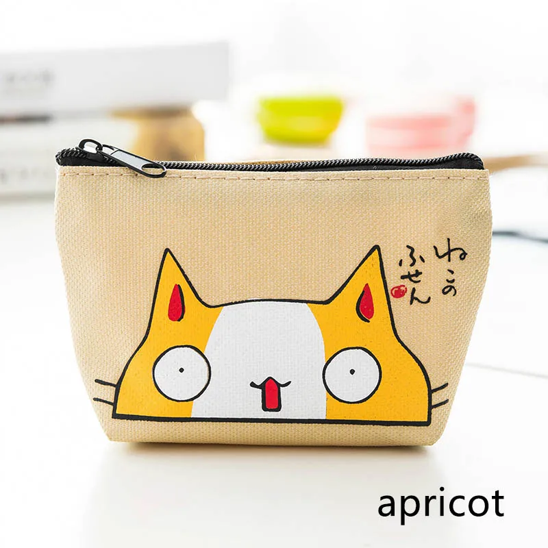 apricot Водонепроницаемые женские кошельки для монет, высокое качество, 1 шт., хороший подарок, ткань Оксфорд, сумка для ключей, держатель для карт, милый рисунок кошки - Цвет: apricot