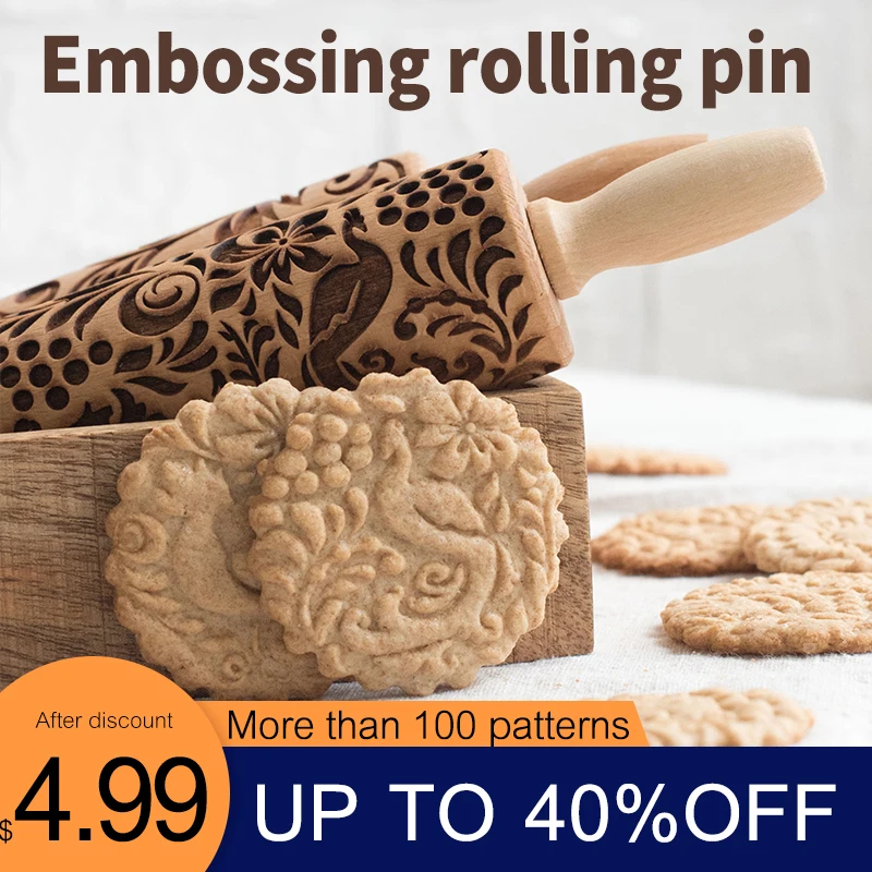 New 3D Christmas Rolling Pin Wooden 29 Patterns Embossed Imprinted Patterned Cookie Made Roll Pin Bakery Baking Pastry Tools