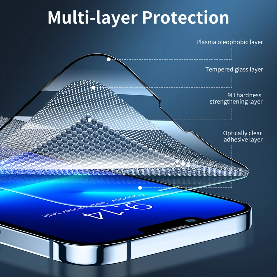 60D 4PCS Full Cover Protective Glass on For iphone 12 X XS XR Tempered Glass Iphone 13 11 Pro Max Protection Screen Protector