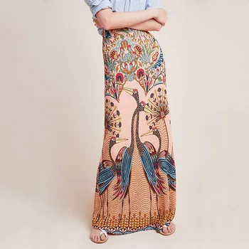 

Autumn and Winter New Women's Peacock Open Screen Printing Bag Buttocks Long Skirt Ankle-Length Empire Waist Pencil Skirts