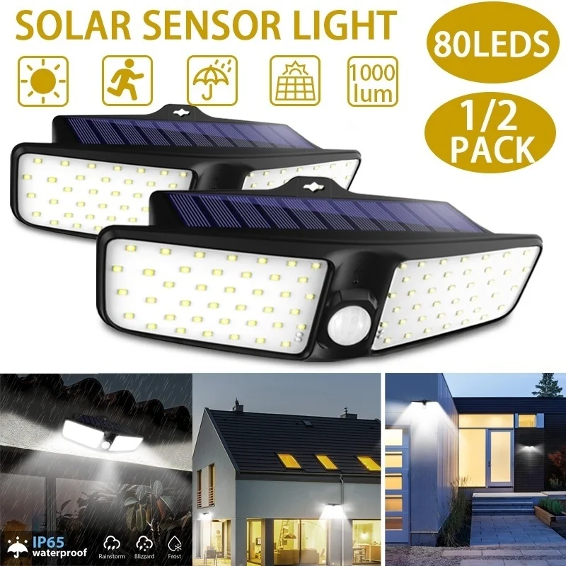

80 LED Solar Light Double Head PIR Motion Sensor Lamp Waterproof IP65 Garden Back Door Step Stair Fence Deck Yard Driveway