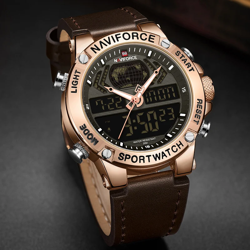 Naviforce Watch Men Top Luxury Brand Leather Waterproof Sports Men’ Watches Quartz Analog Digital-3