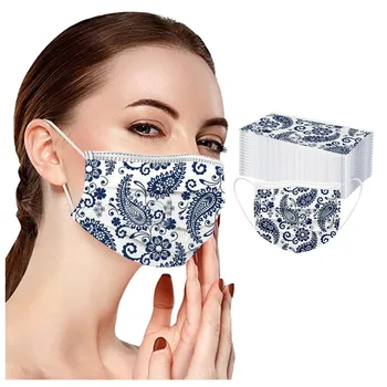 

10/30/50pcs Adult's Learnable Mask Disposable Three-layer Nonwove Mascarillas Cashew Print Breathable Masque Earloop Masks Маска