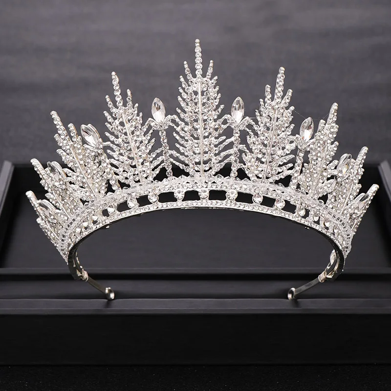 Luxury Bride Crown Leaf Rhinestone Pearl Gold Tiara Bridal Hair Accessories Prom Queen Crown Jewelry Wedding Hair Accessories - Окраска металла: SILVER