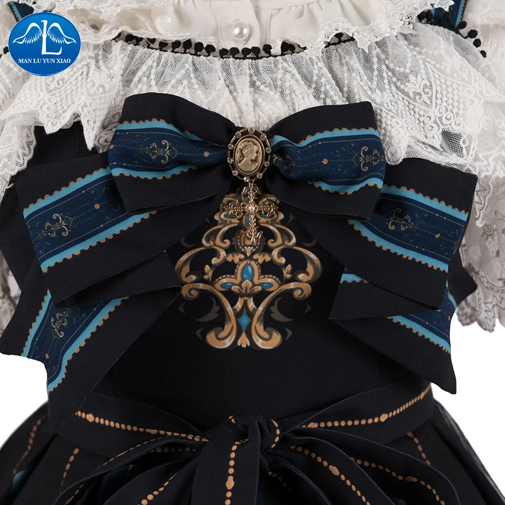 Платье принцессы в стиле Лолиты; коллекция готической Лолиты; костюм для девочек; Милая юбка принцессы; средневековое черное платье