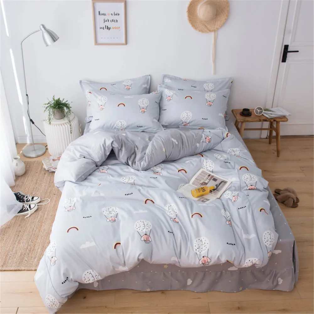 

2019 Grey Elephant Rainbow Bedding Set Luxury Long Staple Egyptian Cotton Bedlinens 3/4pcs Twin Queen Size Duvet Cover Set