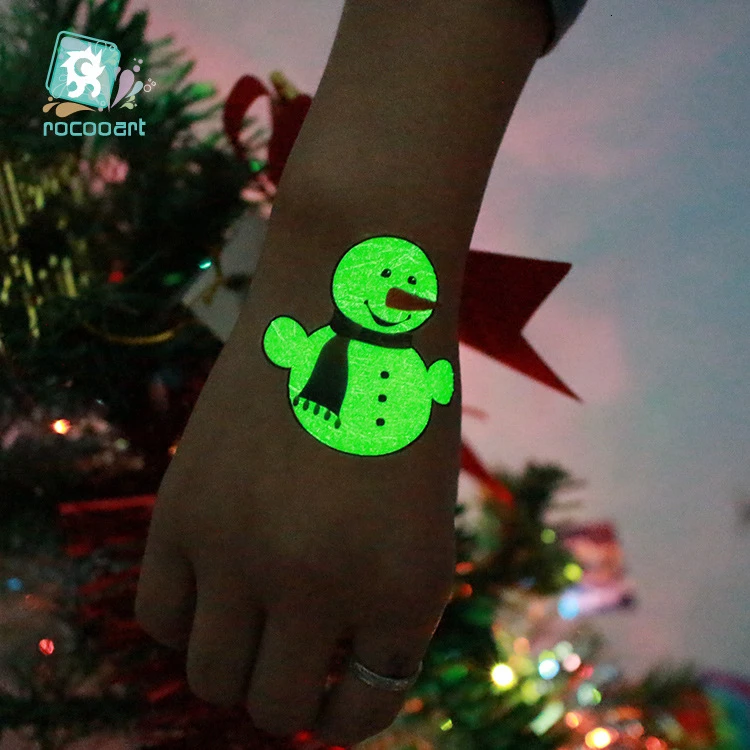 

DORADOSUN Christmas Snowman Tattoo Stickers Environmental Waterproof Noctilucent TemporaryTattoo Carnival Party 3 Pcs