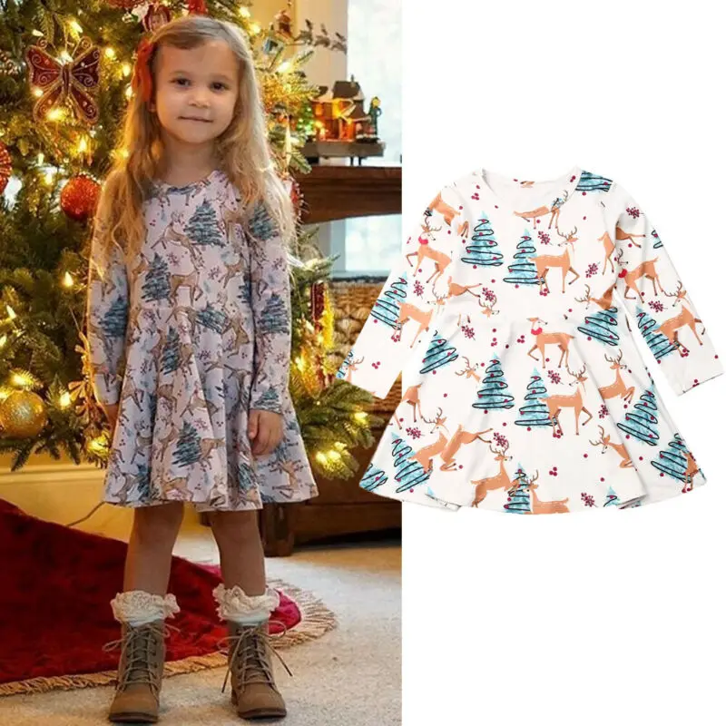Рождественское платье для детей возрастом от 1 года до 5 лет Детское праздничное платье-пачка принцессы без рукавов с рисунком оленя для маленьких девочек милое рождественское платье с героями мультфильмов для маленьких девочек, одежда