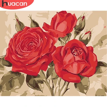 

HUACAN Painting By Number Rose Flower Drawing Canvas Acrylic Handpainted Wall Art Pictures By Number Gift Home Decor