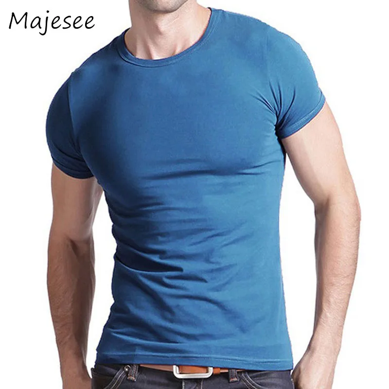 

Summer Solid Men Short Sleeve T-shirts Cotton Breathable Trendy Mens T-shirt O-Neck 8 Colors Knitted Fashion Male Slim Chic Soft