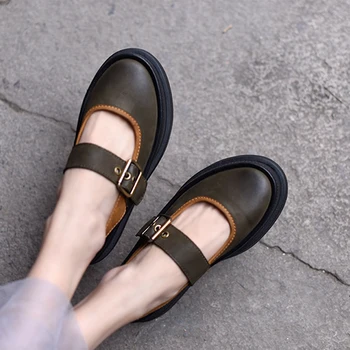 

Artmu Original Flats Shoes Mary Jane Women Flat Plaform Genuine Leather Buckle Platform Shoes Thick Heels zapatos mujer