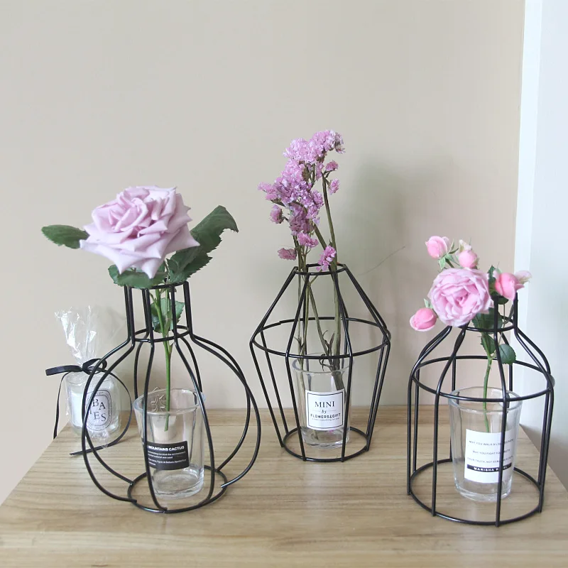 

INS Nordic Style Minimalist Flower Shelf Black Iron Brief Vase Flower Racks Ornaments Christmas Decor flower Pergola