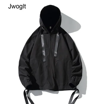 

Spring Autumn Harajuku Streetwear Ribbon Jacket Men Cotton Black Pullover Men's Jackets Coats