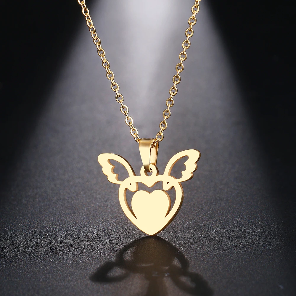 

DOTIFI Stainless Steel Necklace For Women Man Angel Wings Pendant Choker Necklace Engagement Jewelry