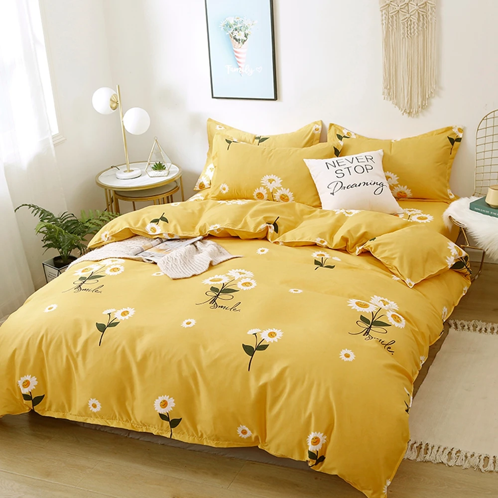 Home Textile Bedding Sets 5 size Yellow Sunflowe Summer Bed Linens 3/4pcs Duvet Cover Set