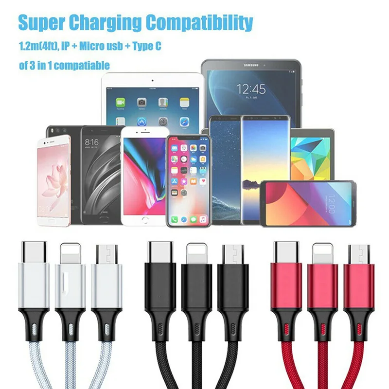 3 в 1 USB кабель для iPhone XS Max XR X 8 7 зарядное устройство Micro USB кабель 2 в 1 кабель для мобильного телефона usb type-c