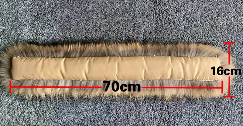 70cm 16cm Real Raccoon Fur Collar Womens Natural Fur Gray Collar Real Fur Shawl Raccoon collar Fur Scraves - Color: 70cm 16cm
