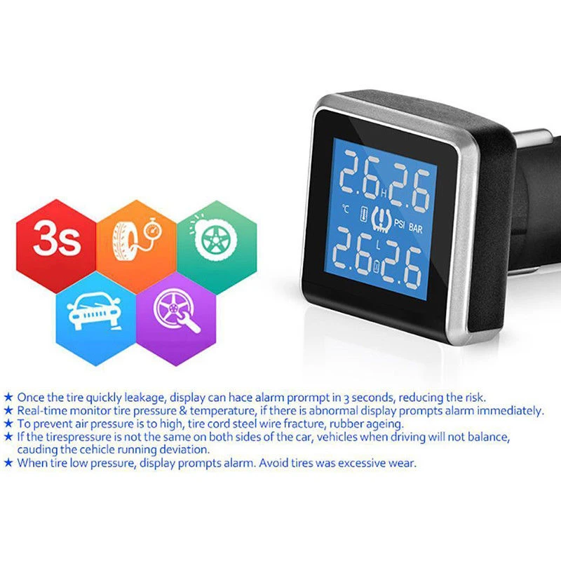 

Lcd Display Tire Pressure Monitoring System Lighter Cars Motorcycle Solar Automotive Car Cigarette 4 Sensors Mini