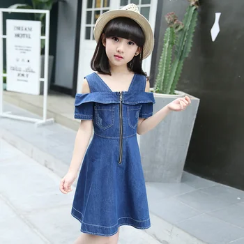 

Summer Dresses For Girls Denim Dress Fashion Kids Strapless Dress Girls Clothes Short Sleeve Children Clothing 4 6 8 10 12 Years