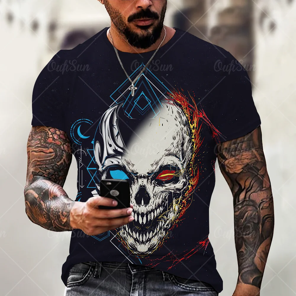 2021 Summer New Men’s 3D Skull Print T-shirt Casual Stylish Breathable O-neck Short-sleeved T-shirt