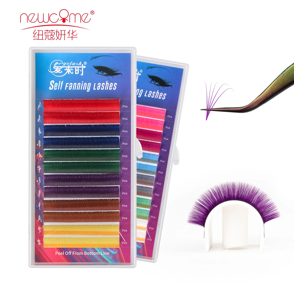 

NEWCOME Colorful Eash Fanning Eyelash Extension DIY 2D/3D/4D/5D/6D Self Blooming Lashes Colored Auto Blooming Lash Makeup Tool