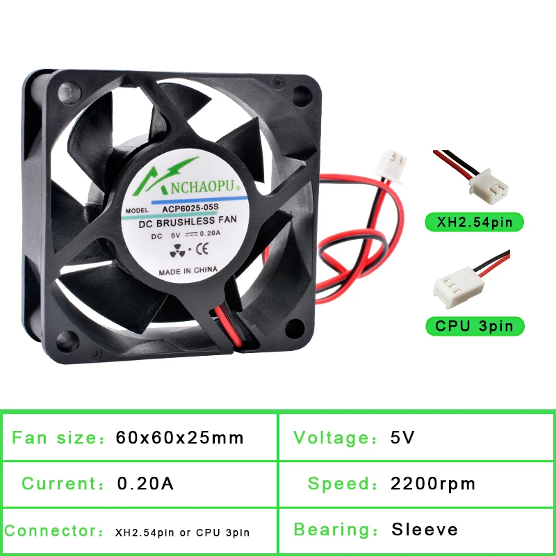 ACP6025S 6cm 60mm Fan 60x60x25mm DC5V 12V 24V USB 2pin Cooling Fan for Chassis CPU Power Converter - 2