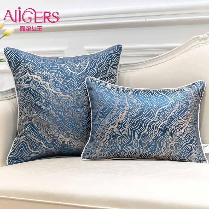 Avigers Luxury Blue Teal Gray Beige Green Trees Striped Throw Pillow Cases Modern Cushion Covers for Sofa Bedroom